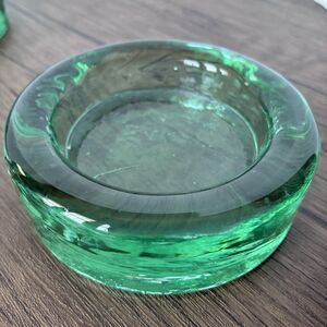 Recycled Green Art Glass Round Catch All Dish Tray Chunky Candle Holder